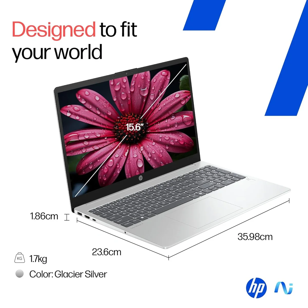 HP OmniBook AMD Ryzen 5 New AI 330 Processor, 24GB DDR5 RAM, 1TB SSD, 15.6''/39.6cm FHD, Anti-Glare, Win 11 Home,MS Office 2024, Silver, 1.7kg, FHD Camera with Shutter, Fingerprint Reador, Backlit KB, fn0074AU, 1 Year Warranty image 2