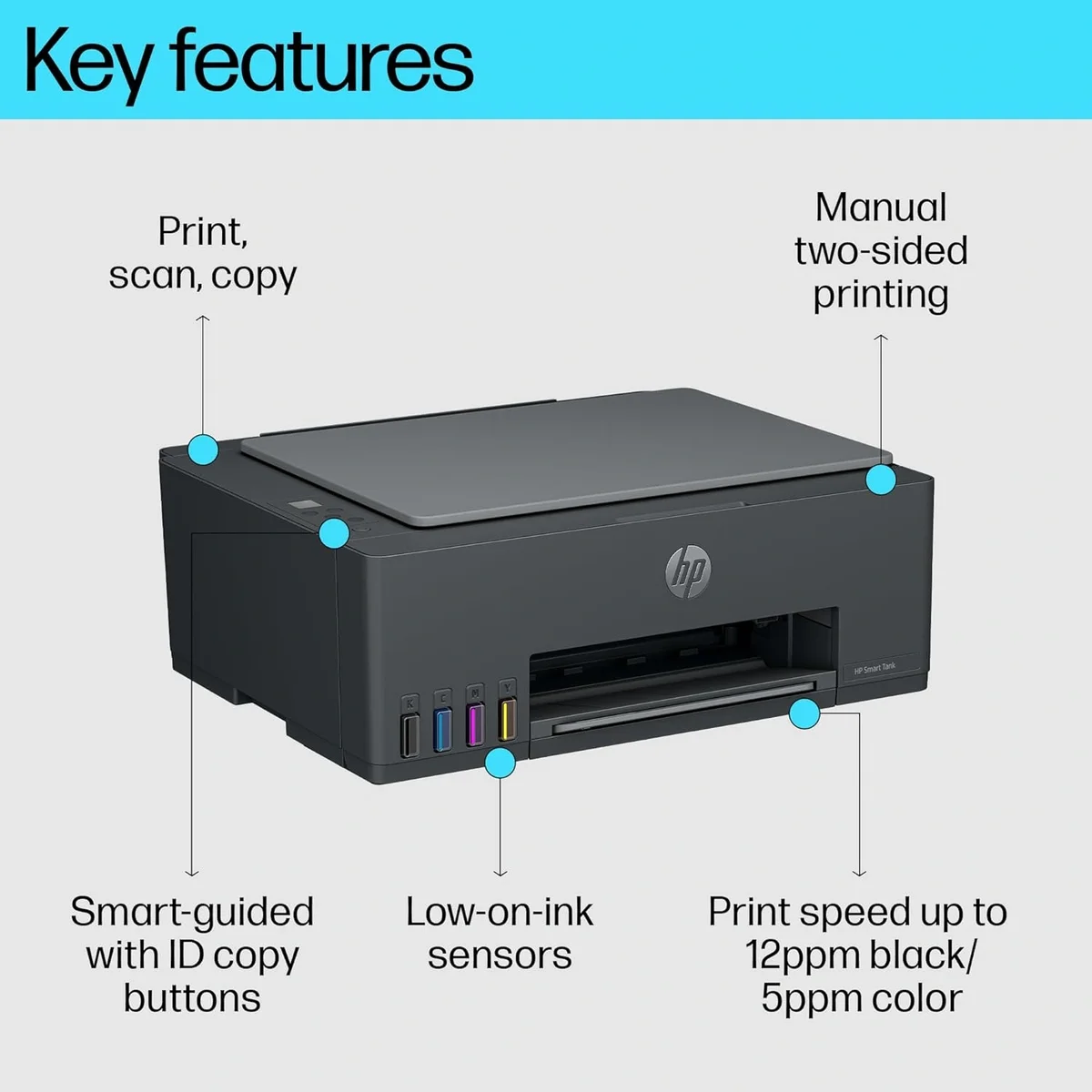 HP Smart Tank 524 All-in-One Colour Printer – Print, Scan & Copy | USB Connectivity | Up to 4800 × 1200 dpi Print Resolution | Print,Scan & Copy for Home/Office image 6