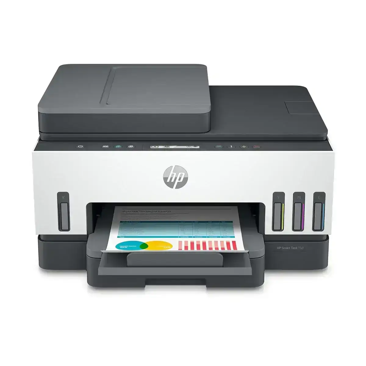 HP Smart Tank 750 color multifunction printer with ADF and duplex printing for home or office use.