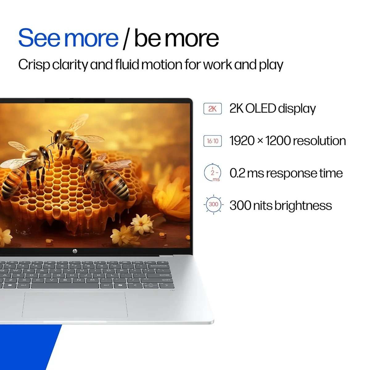 HP Smartchoice Omnibook 5 OLED, Snapdragon X Processor, 16GB LPDDR5x, 1TB SSD, 2K OLED,16''/40.6cm, Win 11 Home, MS Office 365 (1yr) *Office 2024, Glacier Silver, 1.59kg, fb0001QU, 1 Year Warranty, Next-Gen AI Laptop image 8