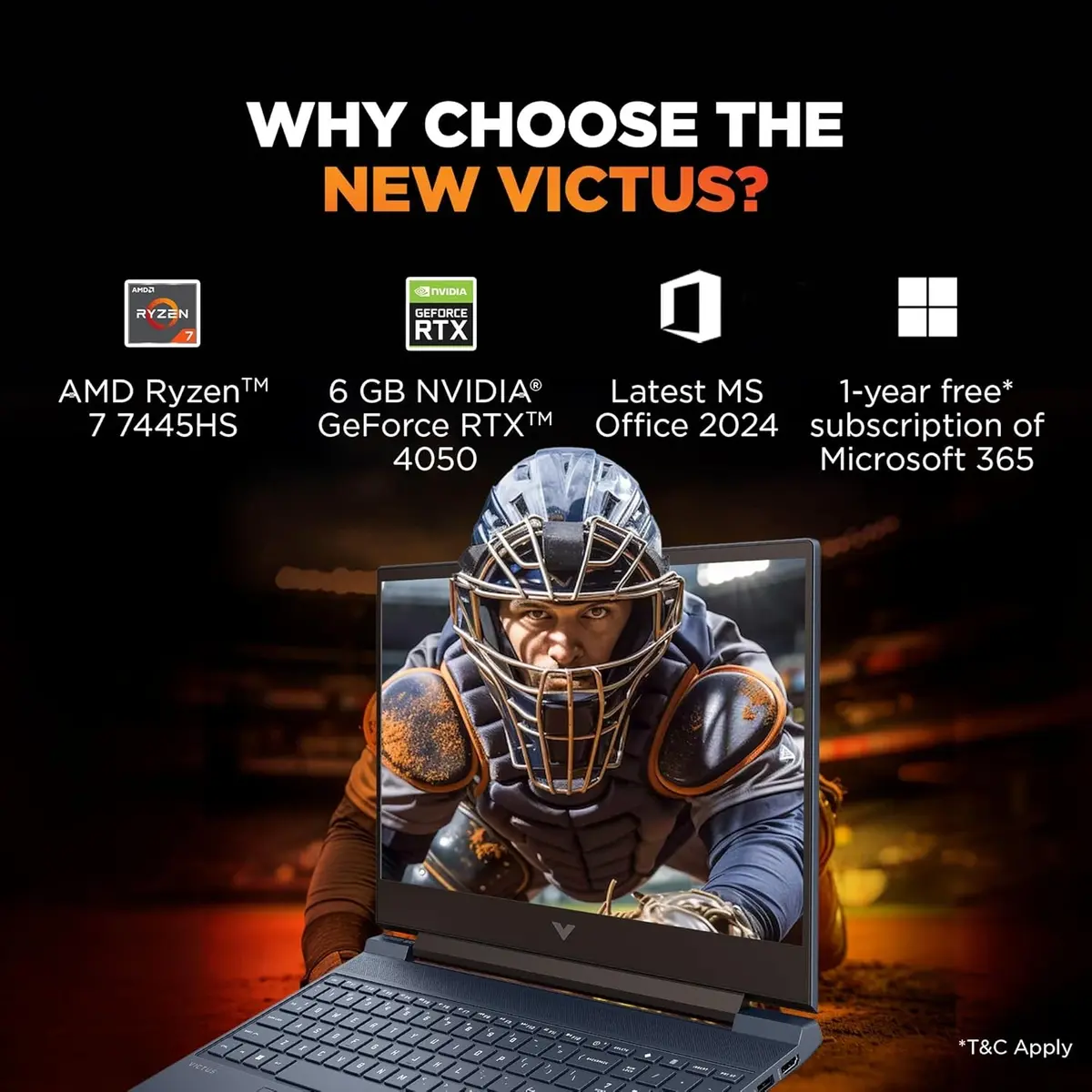 HP Victus AMD Ryzen 7 7445HS, RTX 4050 Graphic Card, 16GB DDR5, 512GB SSD, Backlit Keyboard, Win 11 Home, MS Office Home 2024, 1 Year Microsoft 365 Basic Free, 15.6-inch 144Hz FHD IPS, fb3130AX, Gaming Laptop image 3