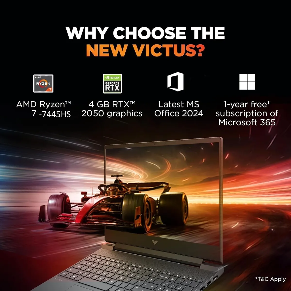 HP Victus, AMD Ryzen 7 7445HS, 16GB DDR5, 512GB SSD, 4GB RTX 2050, 15.6''/39.6cm FHD, 144Hz, 300 nits, IPS, Win 11 Home, MS Office 365* Office 2024, Mica Silver, 2.29kg, fb3123AX, Backlit, 1 Year Warranty, Gaming Laptop image 5