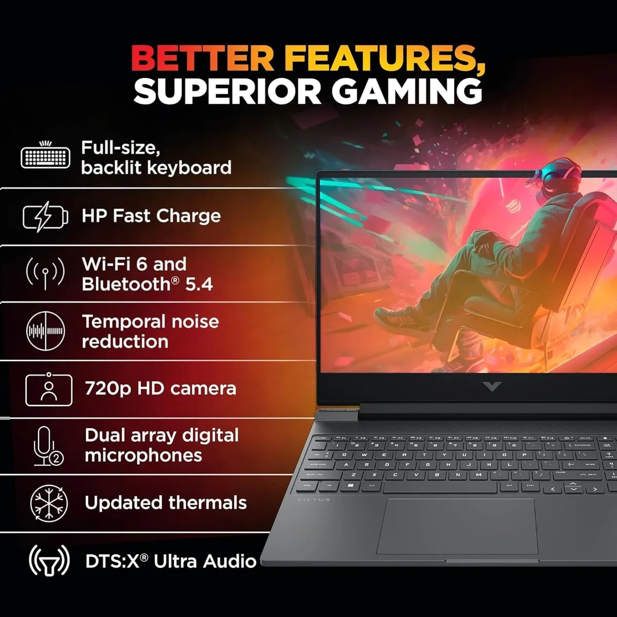 HP Victus, AMD Ryzen 7 7445HS, 16GB DDR5, 512GB SSD, 4GB RTX 2050, 15.6''/39.6cm FHD, 144Hz, 300 nits, IPS, Win 11 Home, MS Office 365* Office 2024, Mica Silver, 2.29kg, fb3123AX, Backlit, 1 Year Warranty, Gaming Laptop image 7