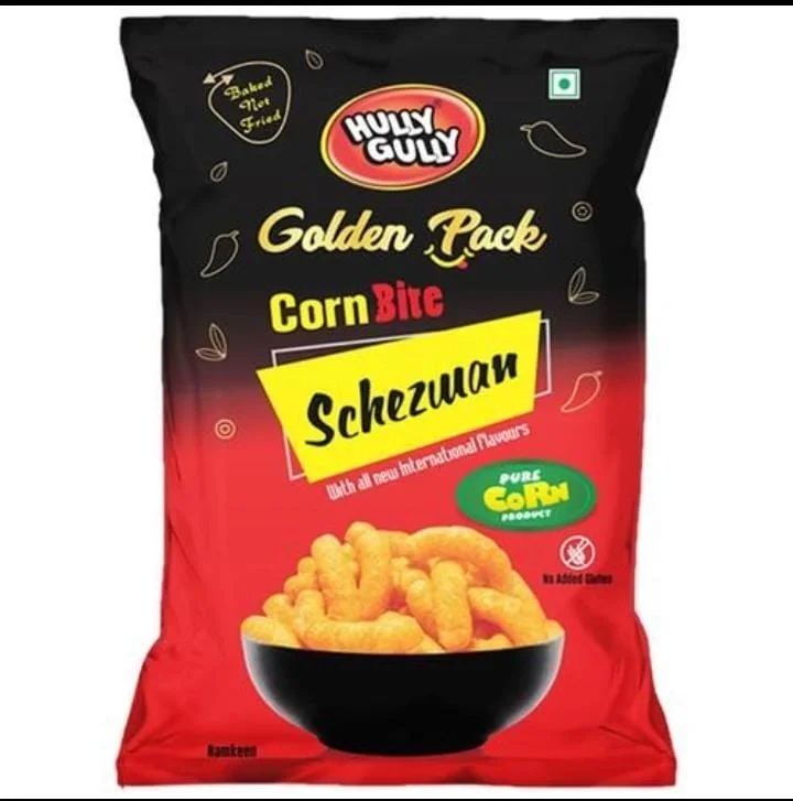 Hully Gully Schezwan Corn Bite, baked snack in golden pack, 120g