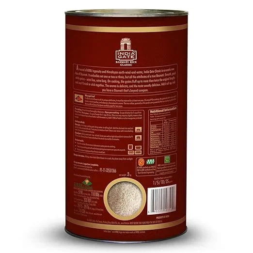 India Gate Classic Basmati Rice Tin, 2kg – Aromatic & Long Grain Rice image 2