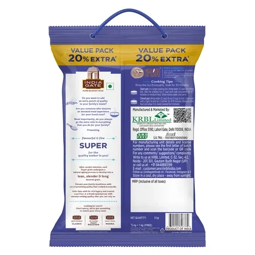 India Gate Super Basmati Rice 5 kg + 1 kg Free – 6 kg Pack image 2