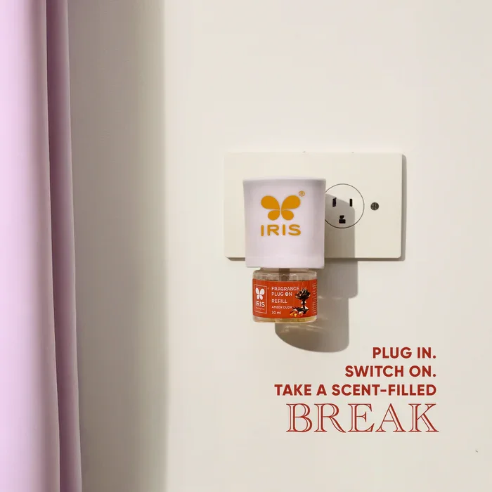 IRIS Amber Oudh Fragrance Plug On | Electric Air Freshener + 30ml Refill image 2