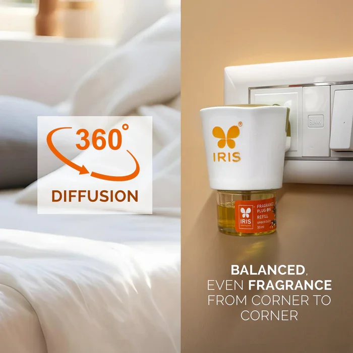 IRIS Amber Oudh Fragrance Plug On | Electric Air Freshener + 30ml Refill image 3