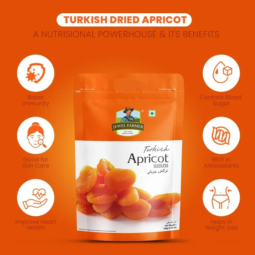 Jewel Farmer Premium Dried Turkish Apricot(Khumani) Seedless 200gm image 3