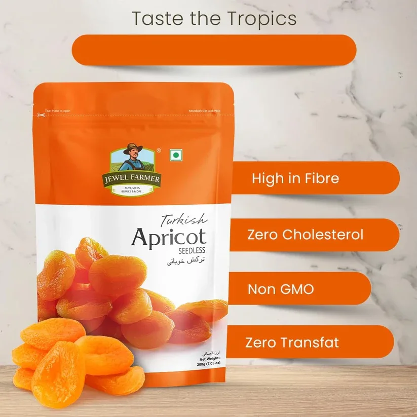 Jewel Farmer Premium Dried Turkish Apricot(Khumani) Seedless 200gm image 4