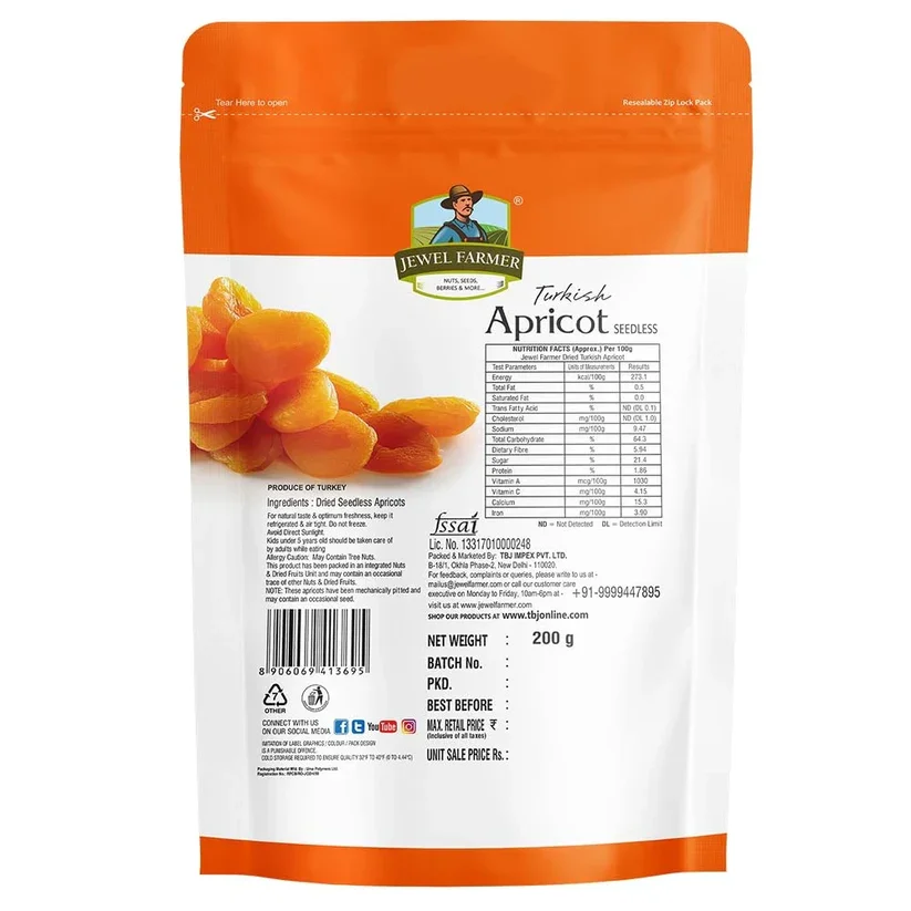 Jewel Farmer Premium Dried Turkish Apricot(Khumani) Seedless 200gm image 5
