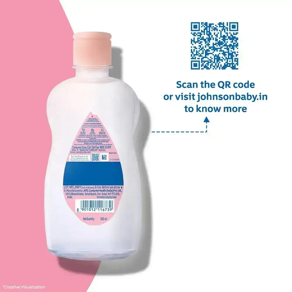 Johnson's Non-Sticky Baby Oil with Vitamin E,500ml image 2
