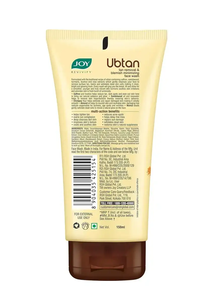Joy Ubtan Tan Removal Face Wash, 150ml image 2