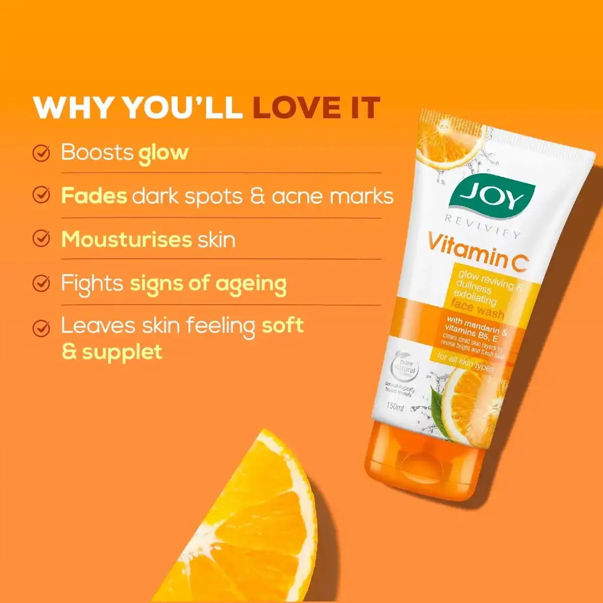 Joy Vitamin C Brightening Face Wash For Bright and Glowing Skin, 150ml image 3