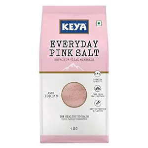 Keya Everyday Pink Salt 1Kg, With IODINE, Free From Heavy Metals, Better Texture & Flavour
