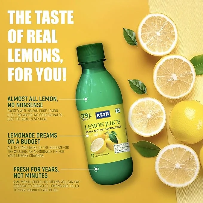  Keya Fresh Lemon Juice| Contains Natural Lemon Juice| No Added Water, No Concentrate, No Sedimentation|Fresh for 24 Months| 250 ml image 3