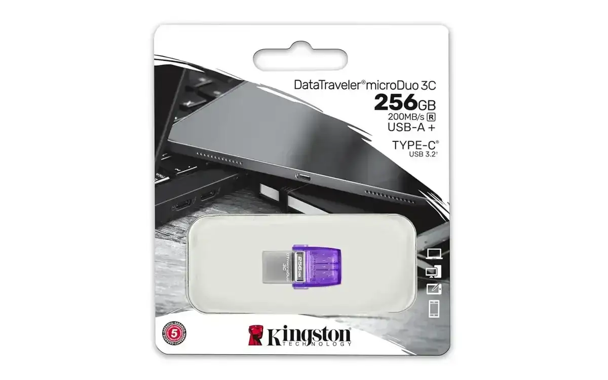 Kingston DataTraveler microDuo 3C 256GB USB-C & USB-A Pen Drive, Read Speed up to 200MB/s USB 3.2 Gen 1 Duo Connector DTDUO3CG3/256GB, 5 Year Warranty image 5