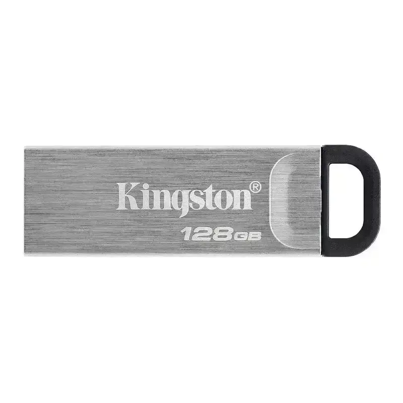 Kingston DataTraveler Kyson 128GB USB 3.2 Gen 1 pendrive with stylish capless metal case and 5-year warranty.