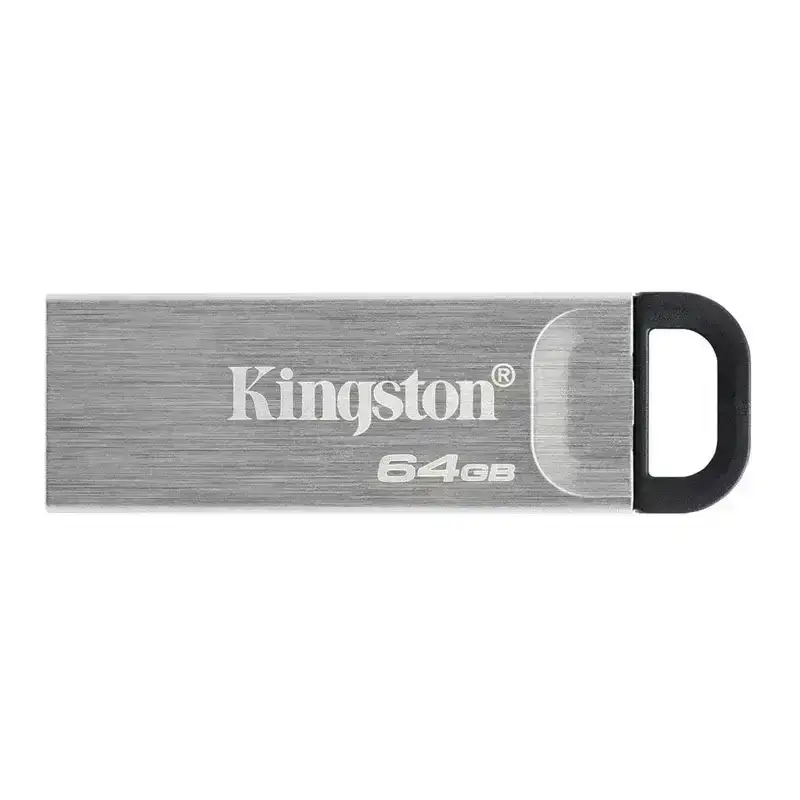 Kingston DataTraveler Kyson 64GB USB 3.2 Gen 1 pendrive with a stylish capless metal case. Up to 200MB/s transfer speed.