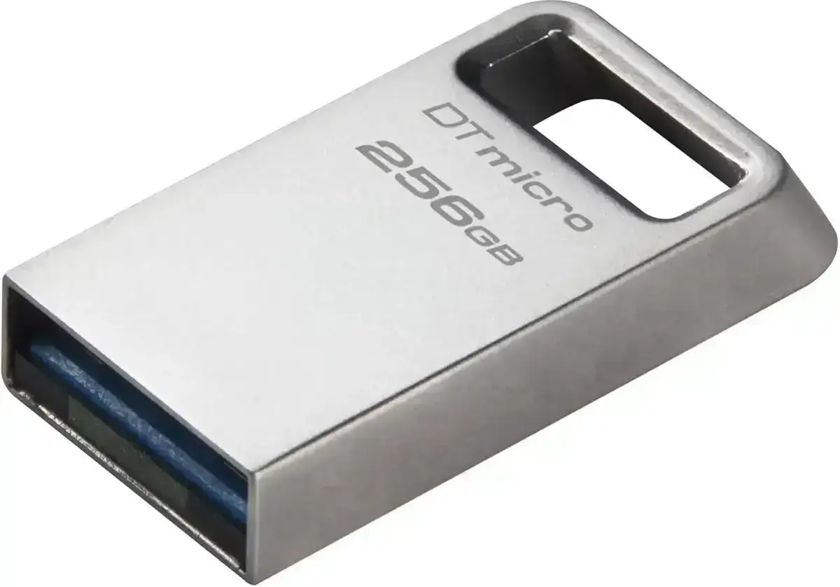 Kingston DataTraveler Micro 256GB USB 3.2 Gen 1 flash drive with metal design. Up to 200MB/s read speed.