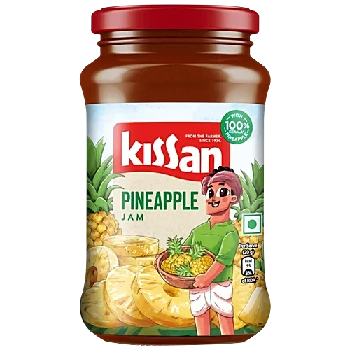 Kissan Pineapple Jam, 500gm, made with 100% real fruit ingredients.