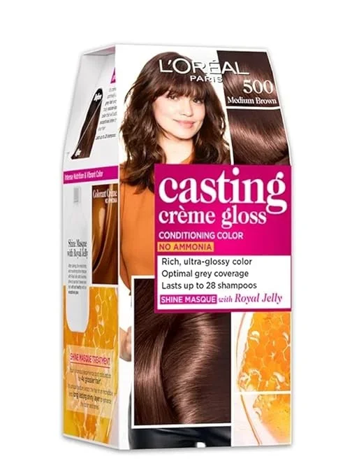L’Oréal Paris Casting Creme Gloss Hair Color 500 Medium Brown – Glossy & Long-Lasting Color