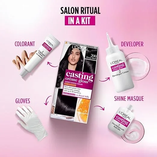 L'ORÉAL Casting Creme Gloss Hair Color - 200 Ebony Black (87.5g+72ml) image 6