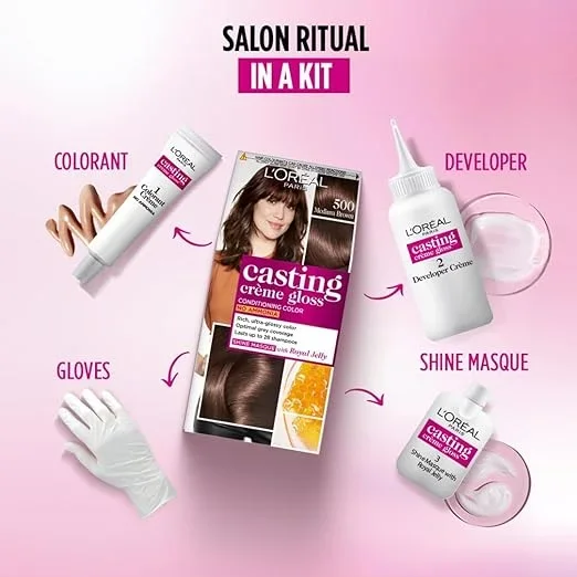 L’Oréal Paris Casting Creme Gloss Hair Color 500 Medium Brown – Glossy & Long-Lasting Color image 3