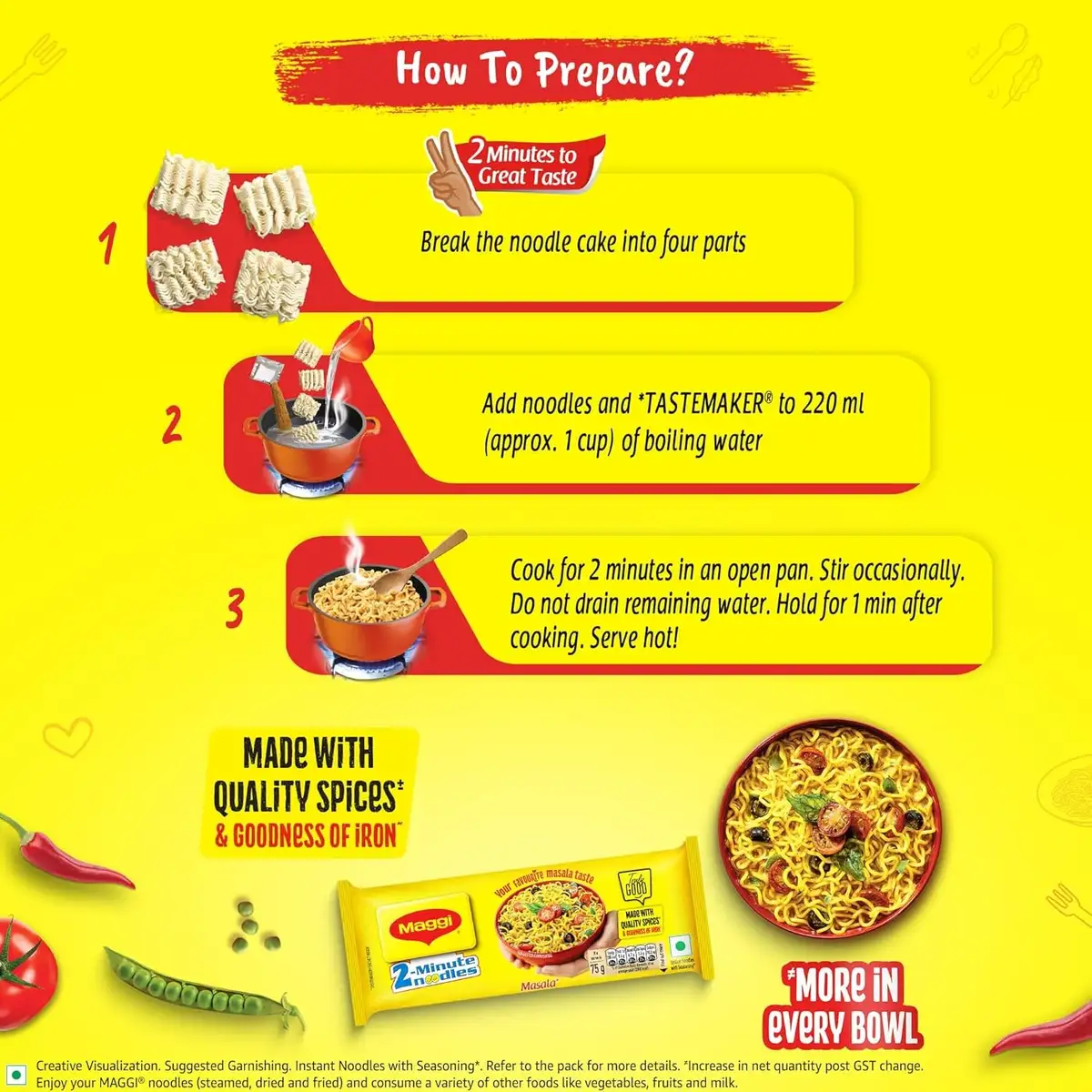 MAGGI 2-Minute Instant Noodles, Masala Noodles With Goodness Of Iron, 280g/300gm image 3