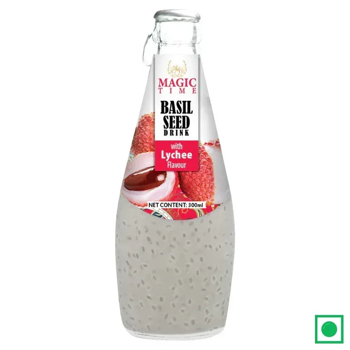 Magic Time Lychee Flavoured Basil Seed Drink – Refreshing Basil Seed Beverage 300ml