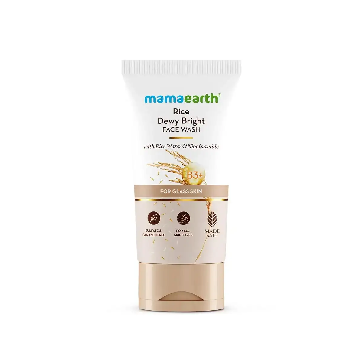 Mamaearth Rice Dewy Bright Face Wash 150ml. Natural face cleanser for bright, hydrated skin.