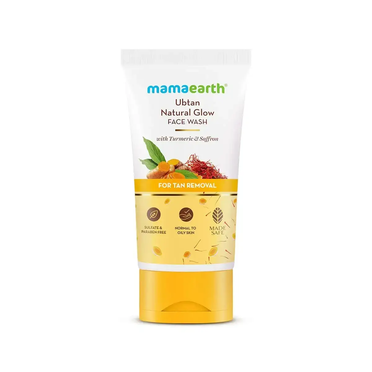 Mamaearth Ubtan Face Wash 150ml, a natural glow face cleanser with turmeric and saffron for bright and radiant skin.