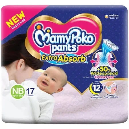 MamyPoko Pants Extra Absorb Baby Diapers, NB 17+17 Pieces - New Born