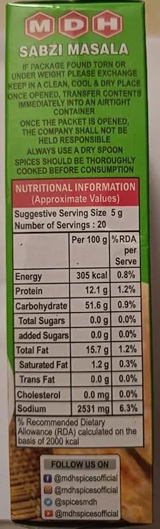 MDH Sabzi Masala 100g – Premium Mixed Vegetable Spice Powder image 5