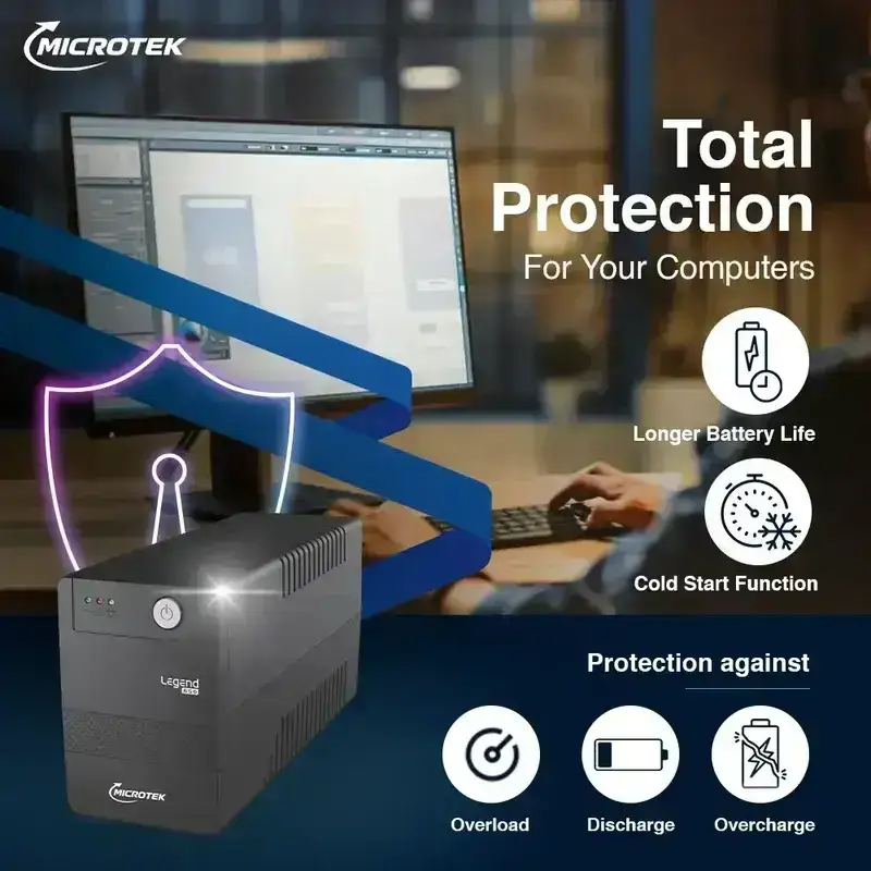 Microtek Legend 1000 Line Interactive UPS 1000VA UPS | 600W | for Desktop PC & Home Office with 2 Years on UPS & 1 year on Battery image 4