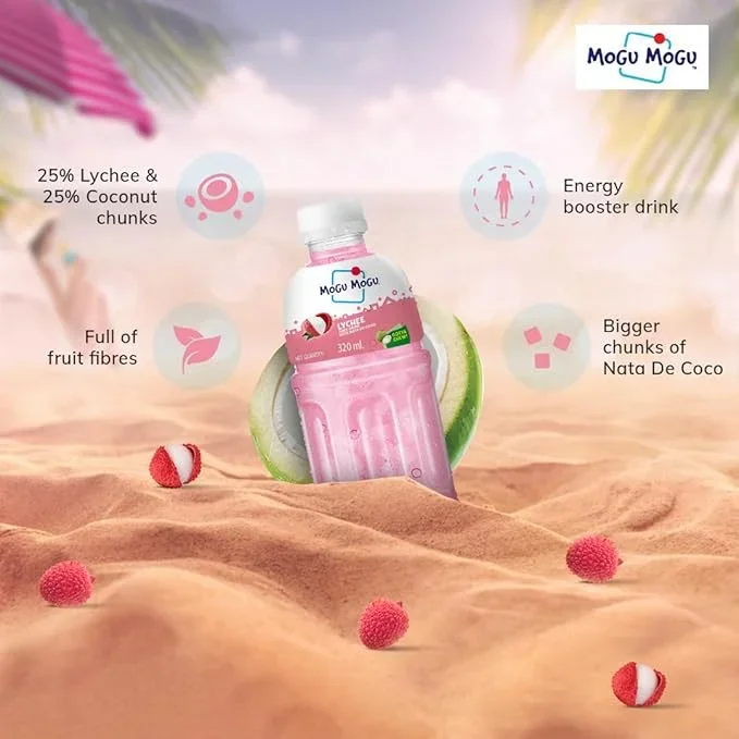 Mogu Mogu Lychee Juice Drink with Nata de Coco Jelly – 320ml image 3