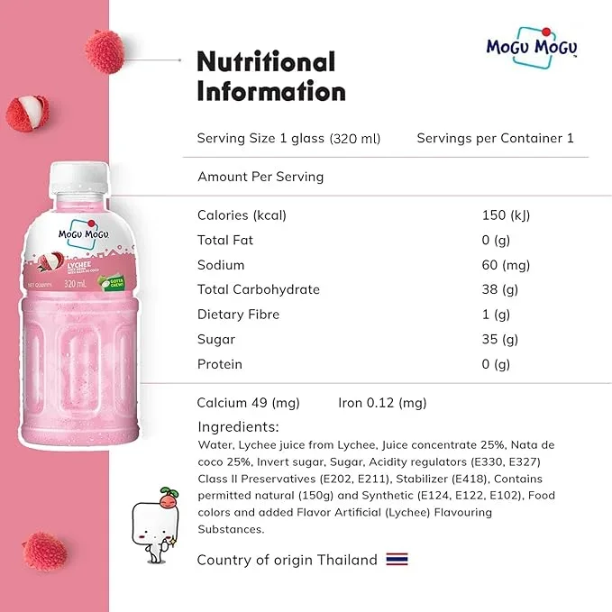 Mogu Mogu Lychee Juice Drink with Nata de Coco Jelly – 320ml image 5