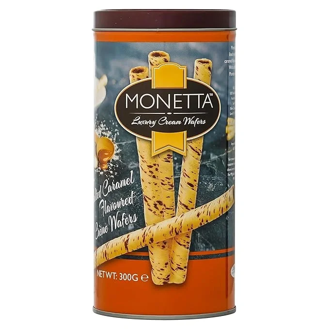 Monetta Salted Caramel Flavored Wafer Rolls, 300g, Crispy and Creamy
