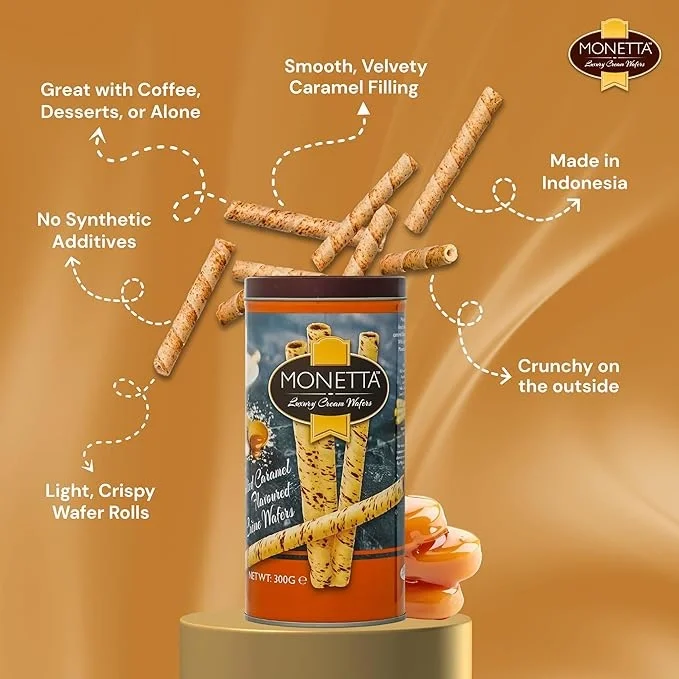 Monetta Salted Caramel Flavored Wafer Rolls - 300g, Crispy & Creamy image 5