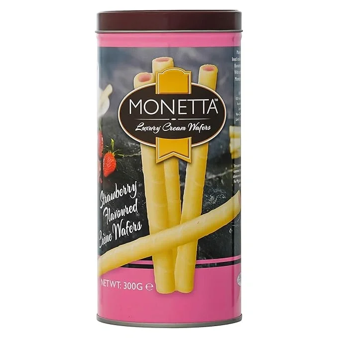 Monetta Strawberry Flavored Cream Wafers Rolls - 300g, Crispy & Creamy Waffer