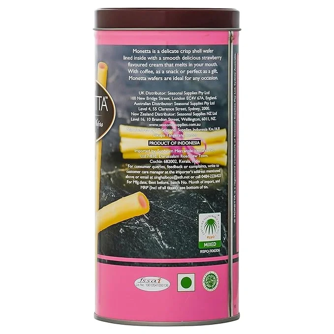 Monetta Strawberry Flavored Cream Wafers Rolls - 300g, Crispy & Creamy Waffer image 4