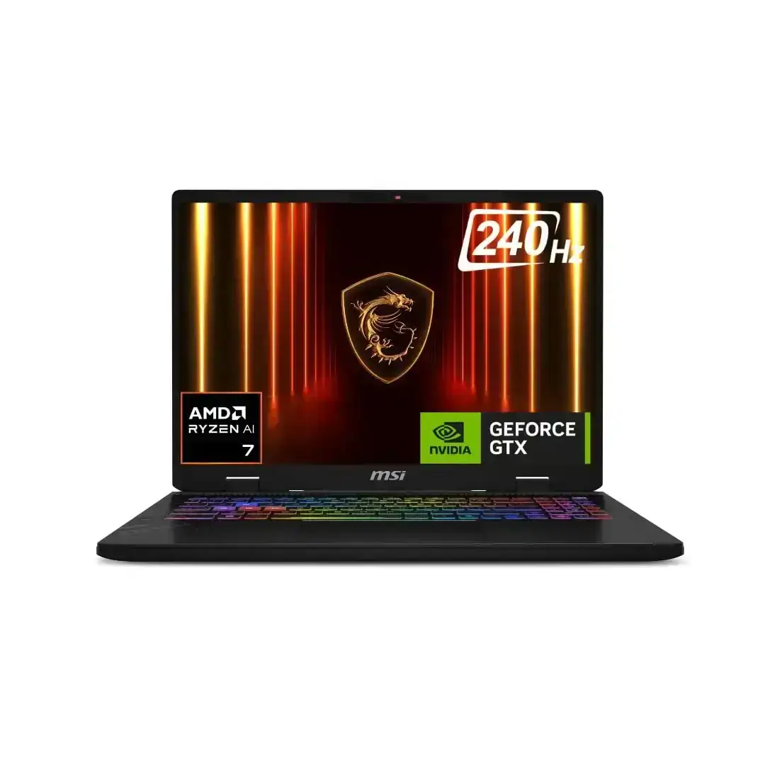 MSI Crosshair A16 HX gaming laptop featuring Ryzen 7 8840HX, RTX 5060, 16GB RAM, 1TB SSD, and a 240Hz QHD+ display.