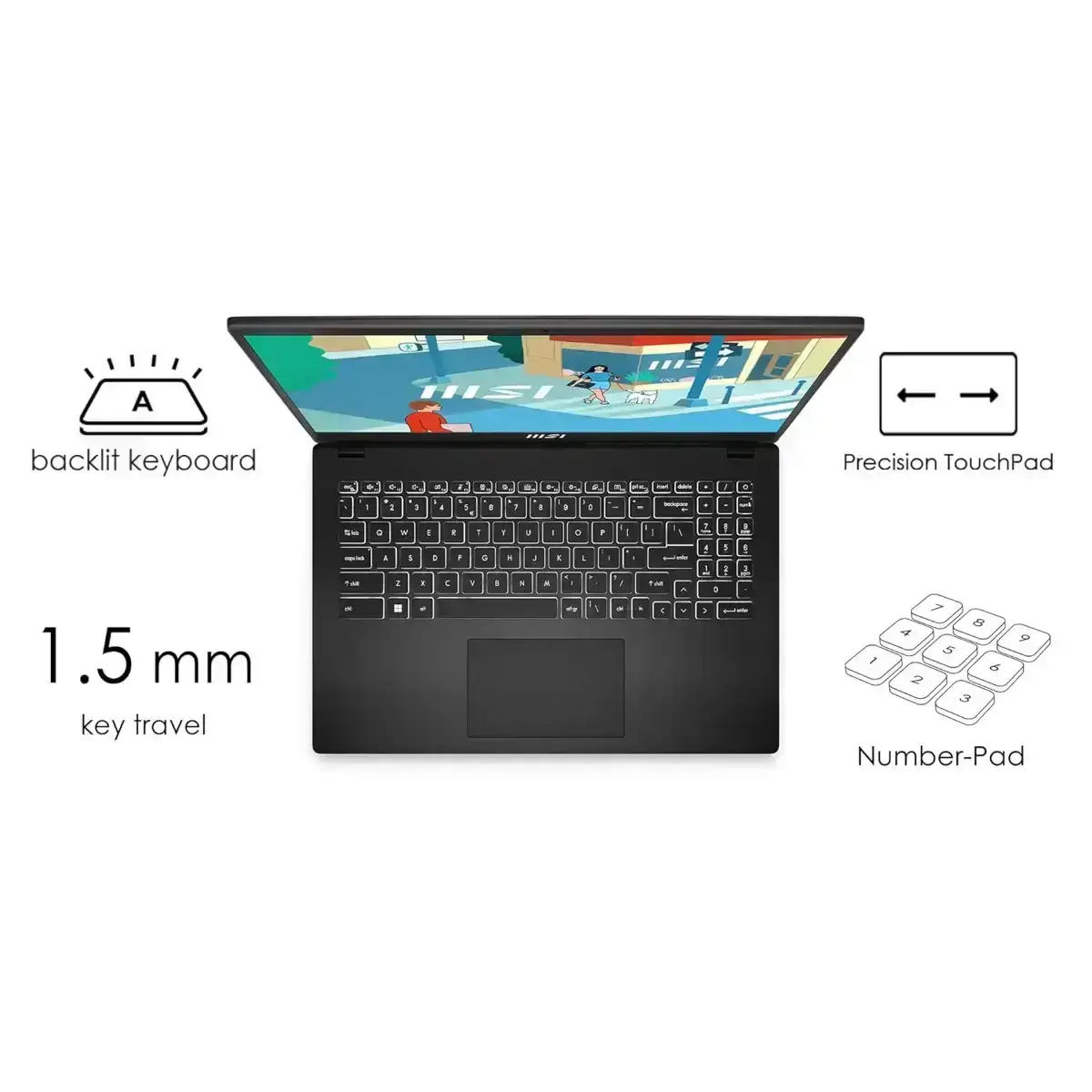 MSI Modern 15, Intel Core i7-1355U, 16GB 3200 MHz DDR4 RAM or Memory, 512GB NVMe SSD, Intel UHD Graphics, 15" FHD (1920x1080), IPS-Level, Intel® Iris® Xe graphics, Windows 11 Home, Classic Black, 1.7 Kg, B13M-288IN, 1 Year Warranty image 6