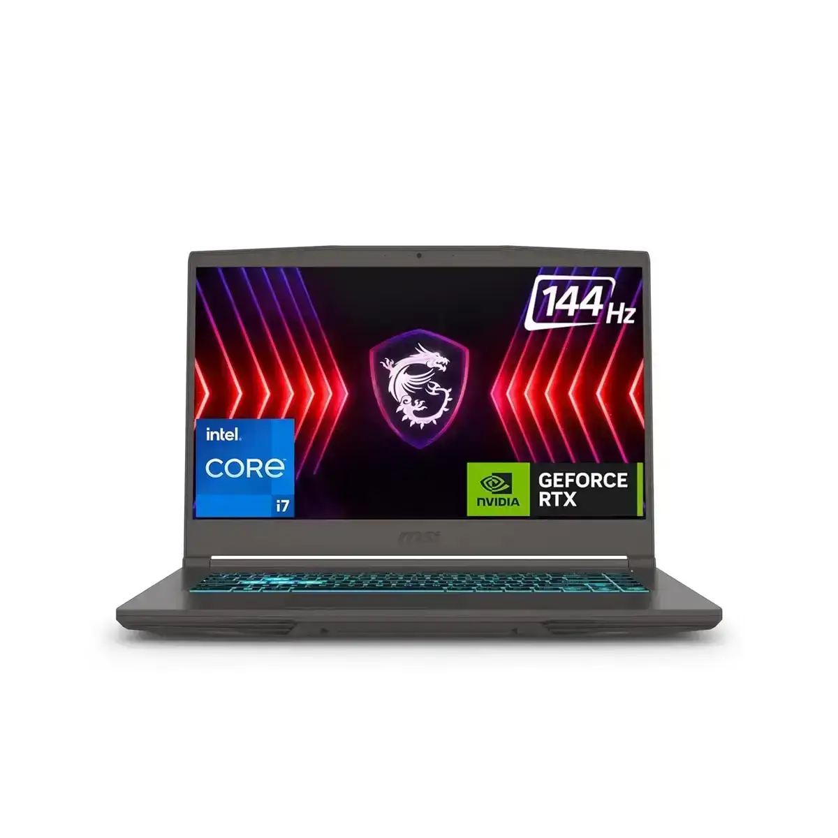 MSI Thin 15 gaming laptop featuring Intel i5-13420H, RTX 3050, 16GB RAM, 512GB SSD, and a 144Hz FHD display.