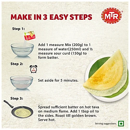 MTR Plain Dosa Mix – Quick & Easy Instant Breakfast Mix, 500g image 3