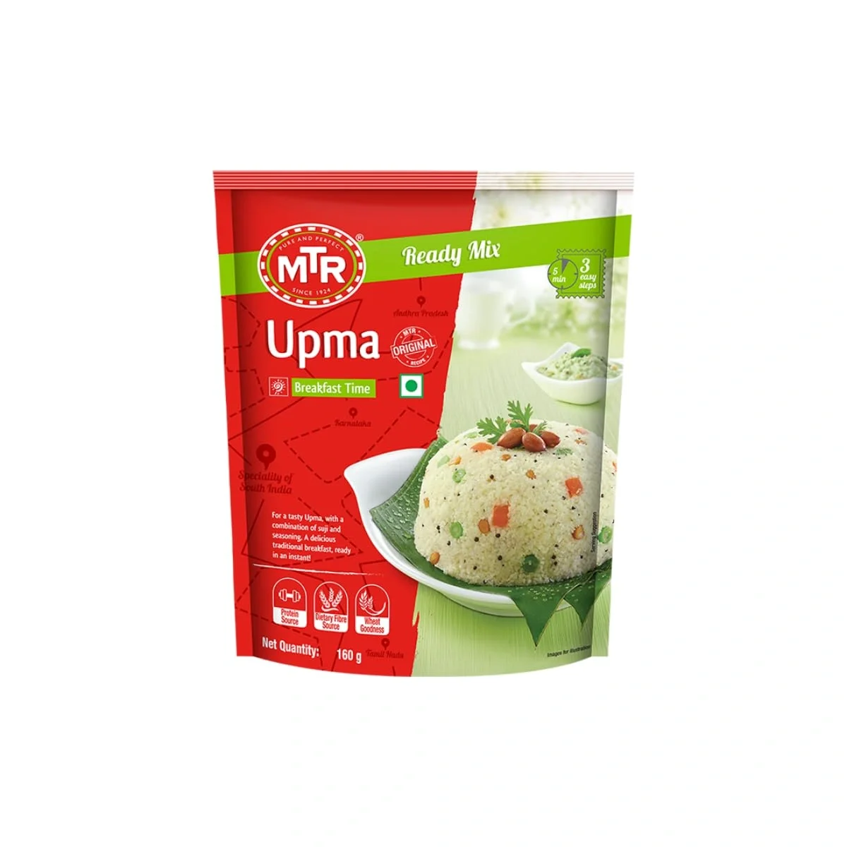 MTR Plain Upma Mix - a quick and easy ready-to-make Indian breakfast made with roasted and seasoned semolina.