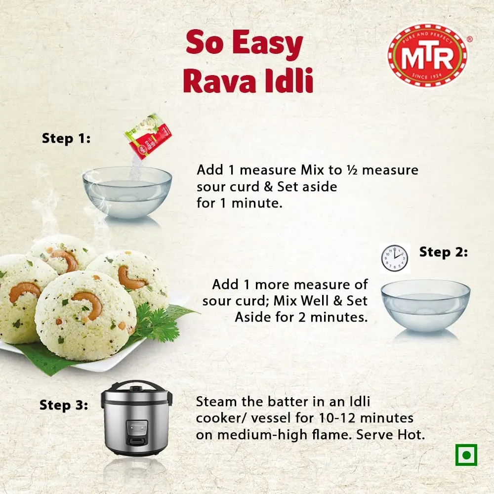  MTR Rava Idli Mix - Breakfast Mix | Quick Breakfast | Instant Ready to Cook Mix | Ready-To-Make South Indian Breakfast | 1kg image 5