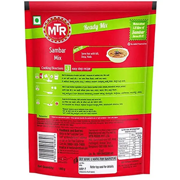 MTR sambar mix 180 gm