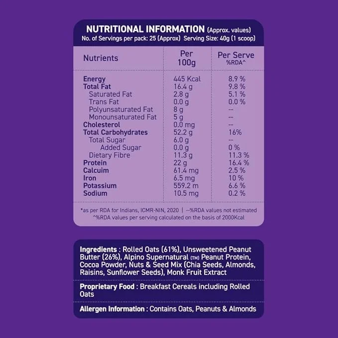  ALPINO 22% High Protein Super Oats Chocolate 400g , No Added Sugar & Salt image 2