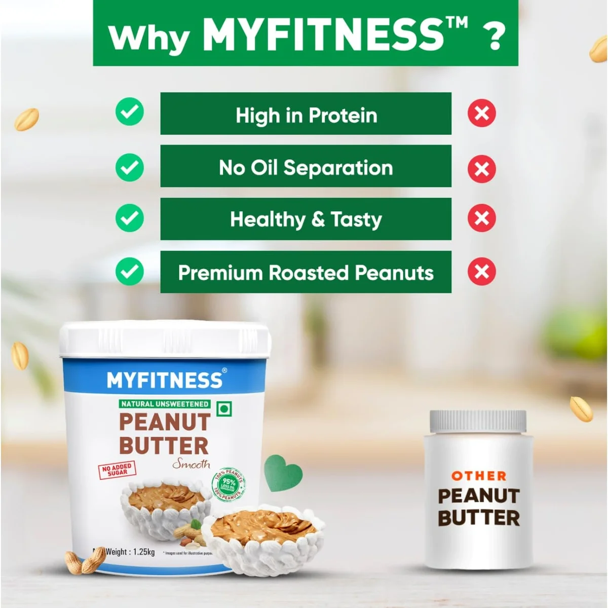 MYFITNESS  Natural Unsweetened Peanut Butter Smooth 1.25kg,  image 5